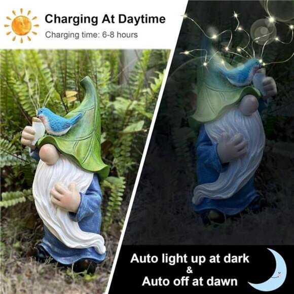 Garden Gnomes with Firework Solar Light Garden Decor for Outside Statues - Picture 3 of 7